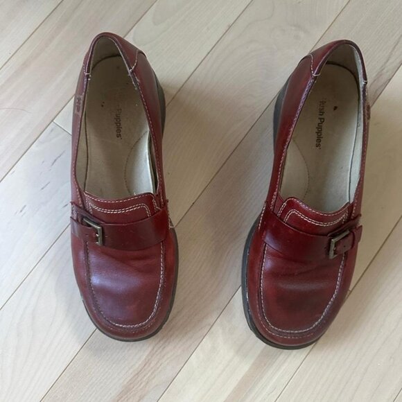 Hush Puppies red leather wedge loafers buckle detail comfort sole vintage look - Picture 4 of 8